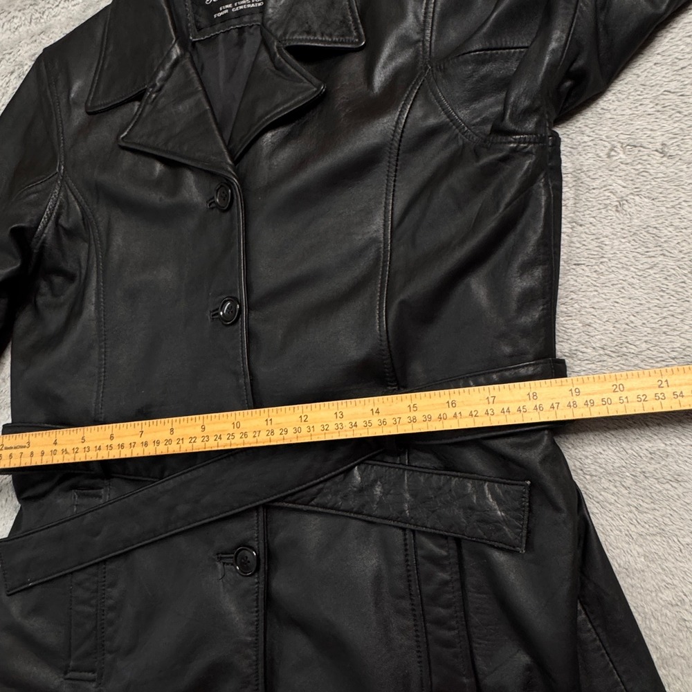 Henig Furs Genuine Leather Belted Trench Coat Womens Size Medium Black - Picture 13 of 14